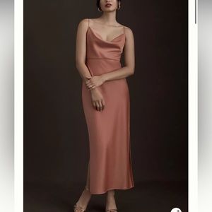 BHLDN Cali Satin Cowl-Neck Midi Slip Dress